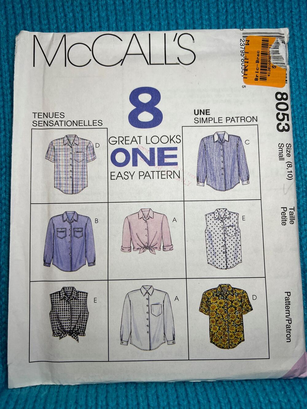 McCalls 8053 Sewing pattern button down shirt oxford size 8 10